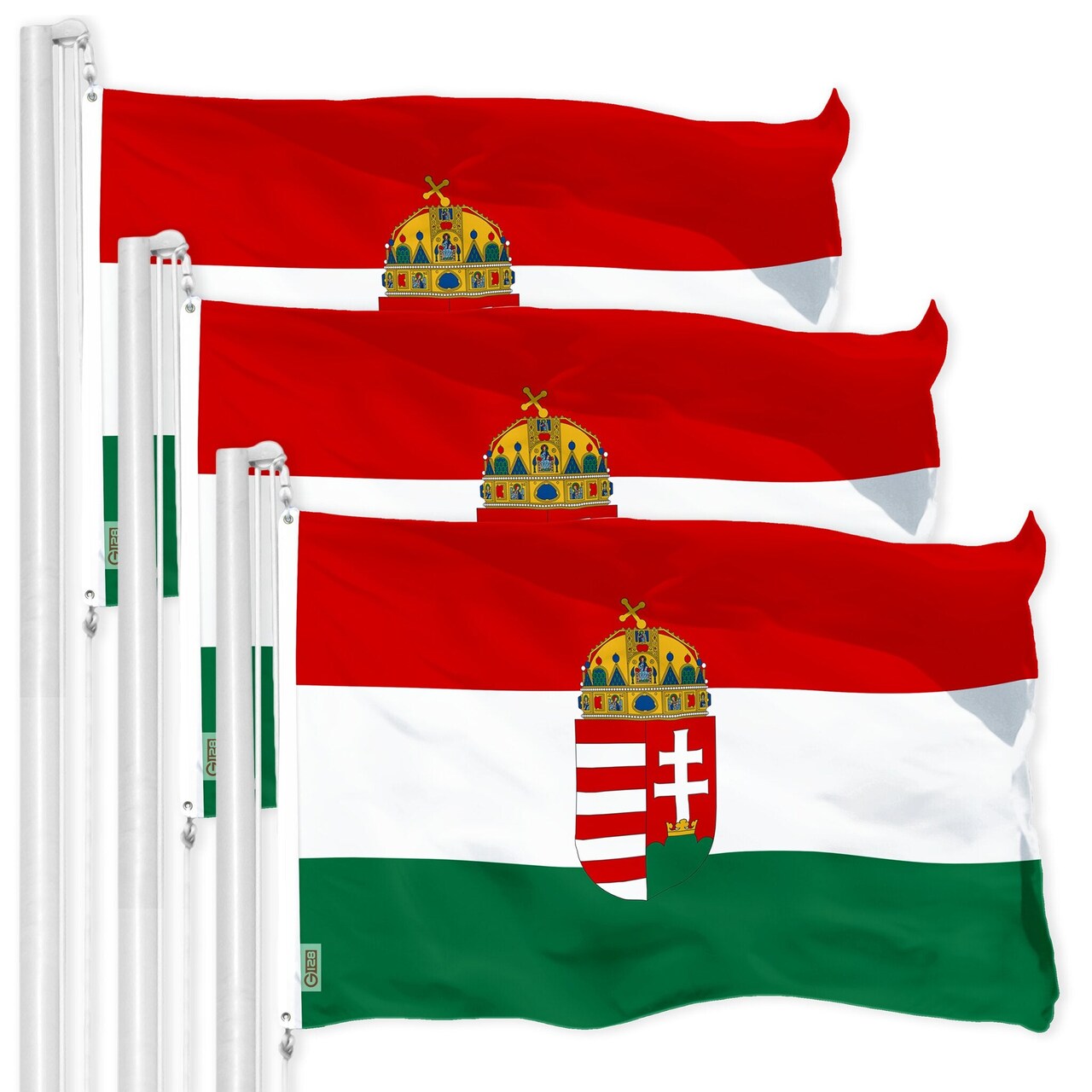 G128 3 Pack: Hungary Hungarian Coat of Arms Flag | 3x5 Ft | LiteWeave Pro Series Printed 300D Polyester | Country Flag, Vibrant Colors, Brass Grommets